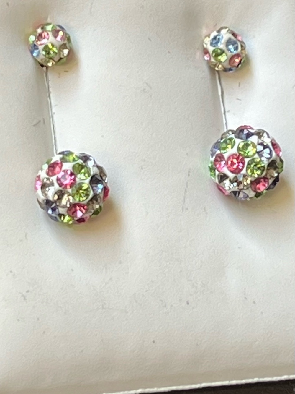 L78: 2 Matching pair 10k YG Multicolor Sparkle Crystal Ball Earrings 2mm & 6mm